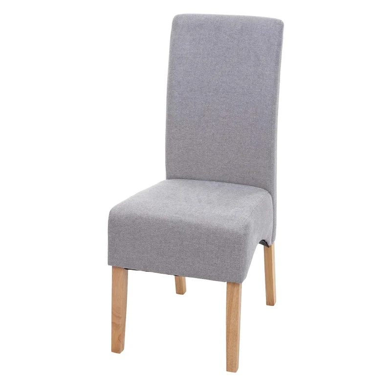Chaise de salle à manger dossier haut assise rembourrée tissu gris clair pieds bois clair 04_0010862