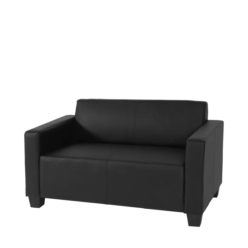 Canapé 2 places 136 cm style lounge assise rembourrée simili cuir noir structure bois 04_0011487