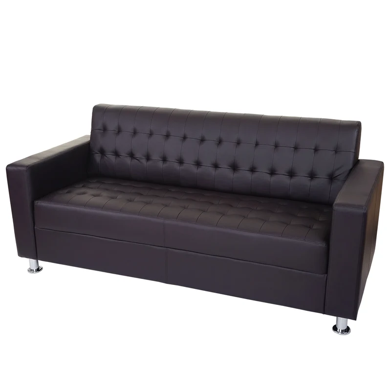 Canapé 3 places 180 cm style lounge assise rembourrée simili cuir marron pieds métal 04_0011359
