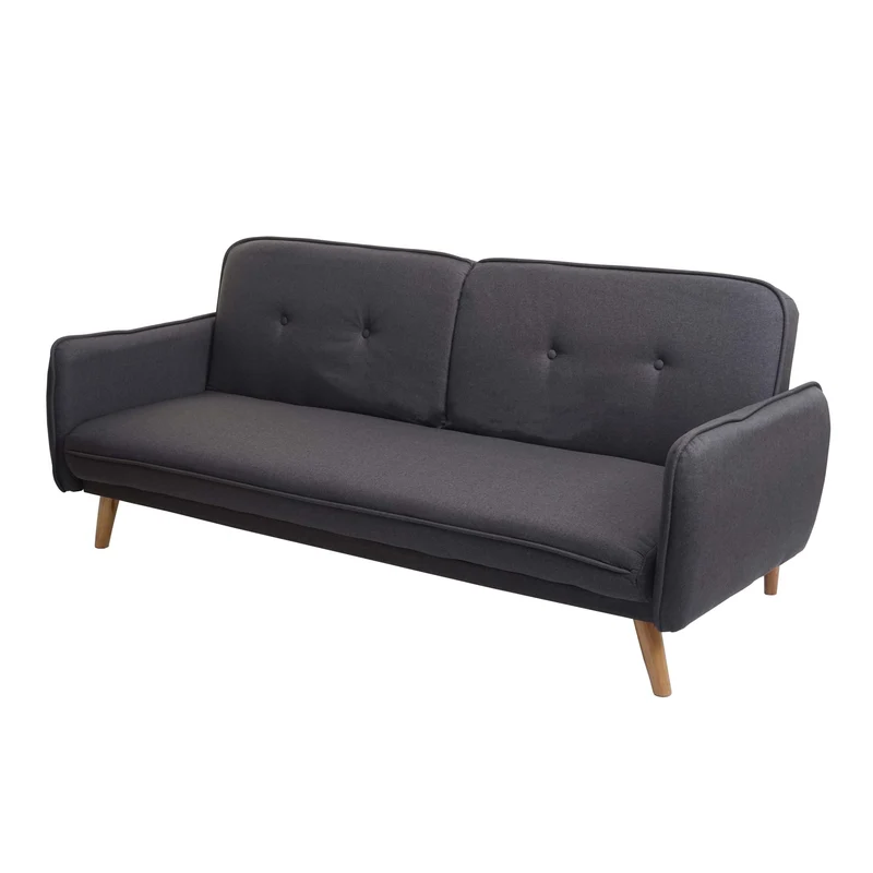 Canapé convertible 3 places 185 cm dossier réglable 3 positions lit d’appoint tissu gris anthracite bois 04_0010690