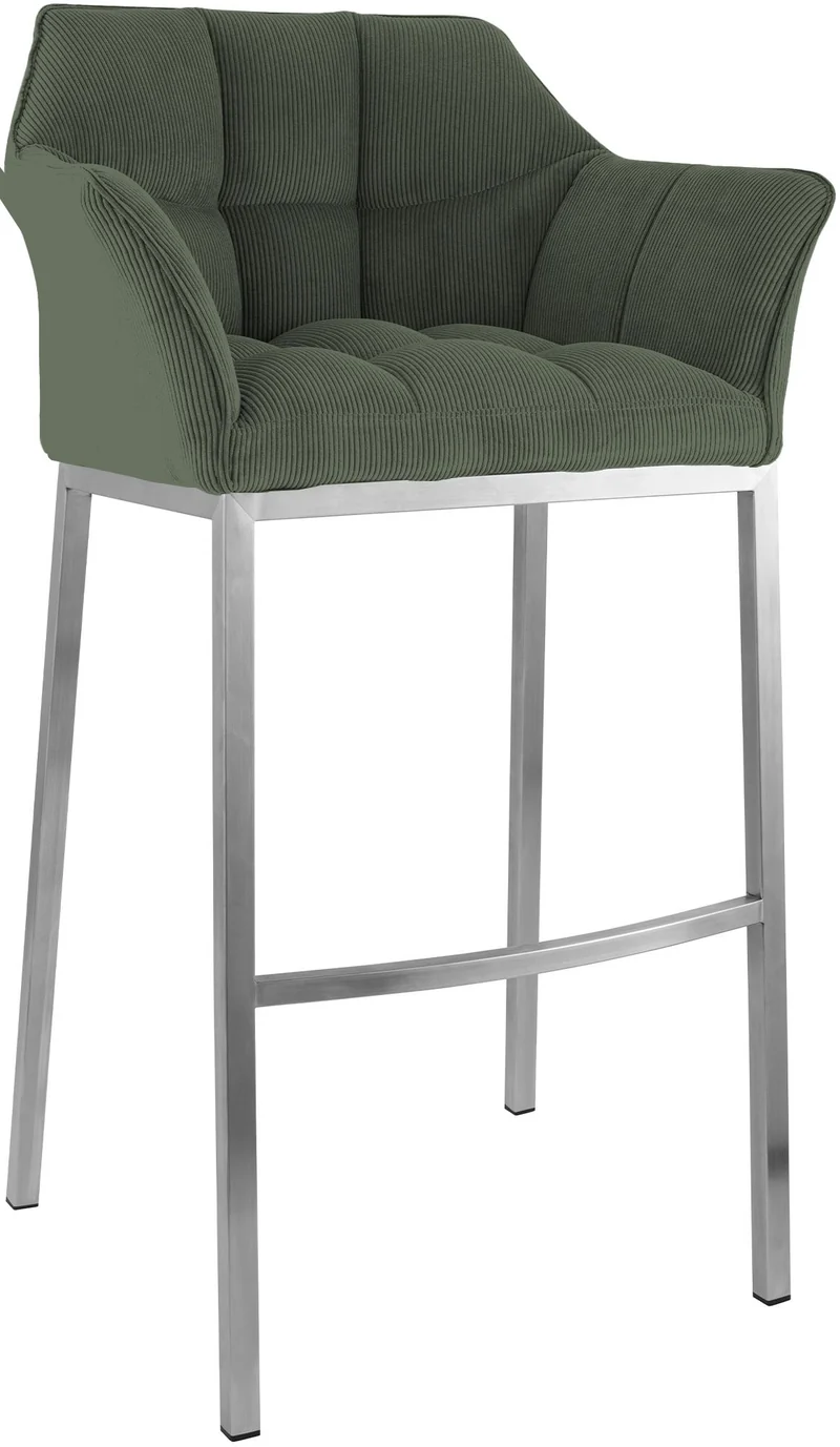 Tabouret de bar x1 assise enveloppante capitonnée en velours côtelé vert avec structure à 4 pieds en acier inoxydable 10_0006221