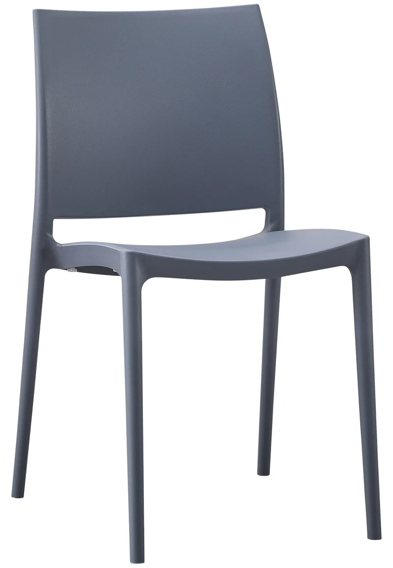 Chaise de jardin empilable dossier incurvé à quatre pieds stable en plastique gris 10_0007890
