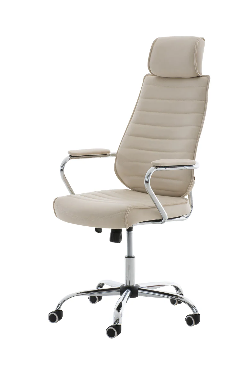Fauteuil de bureau hauteur réglable pivotant mécanisme de bascule PVC crème et métal chromé 10_0002630