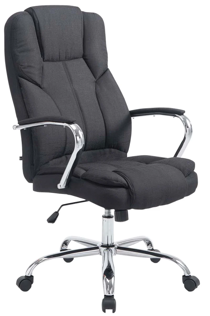 Fauteuil de bureau sur roulettes largeur d'assise XXL en tissu noir et métal chromé 10_0006976