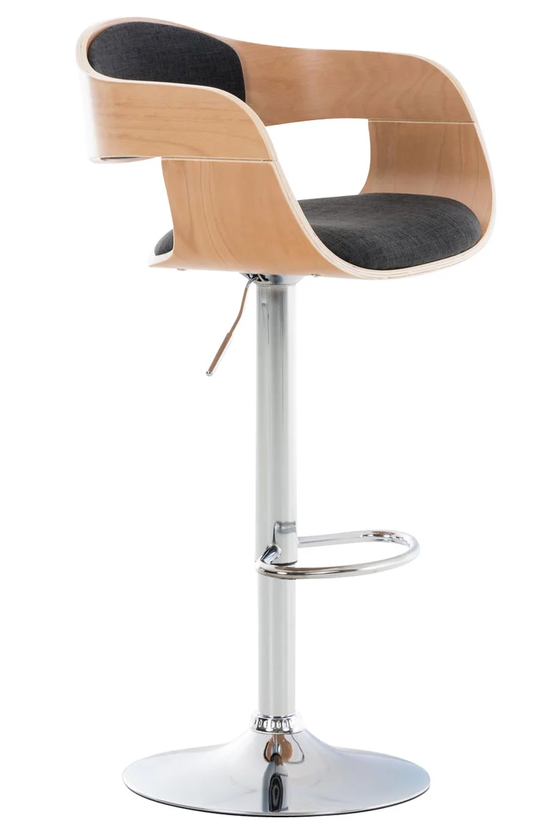 Tabouret de bar x1 design scandinave en tissu gris foncé et structure en bois clair 10_0005051