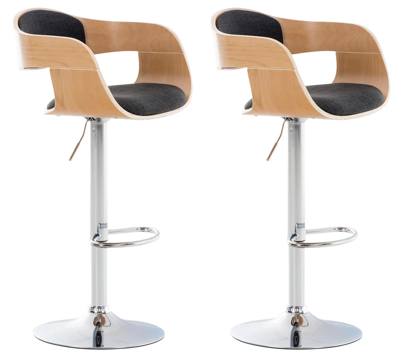 Lot de 2 tabourets de bar design scandinave en tissu gris foncé et structure en bois clair 10_0004256