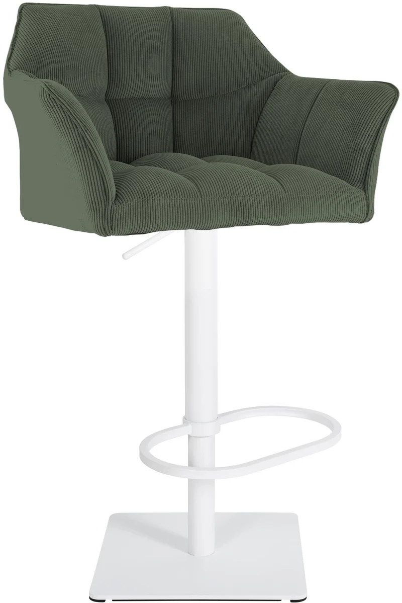 Tabouret de bar x1 réglable en velours côtelé vert assise enveloppante capitonnée avec base carrée en métal blanc 10_0006305