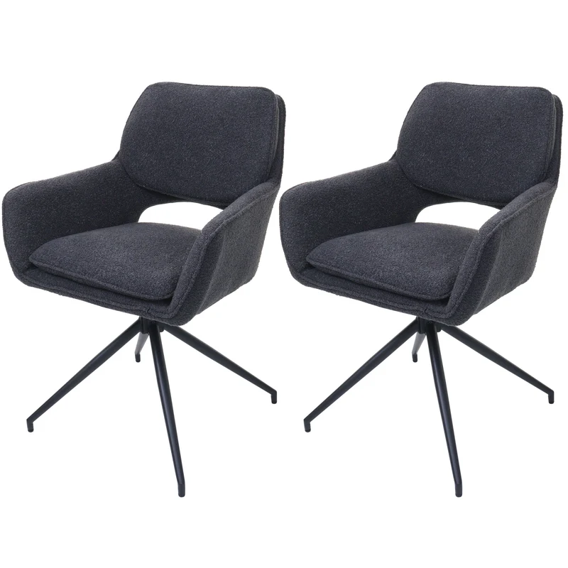 Lot de 2 chaises de salle à manger pivotantes 180° hauteur 86 cm avec accoudoirs design moderne tissu bouclé gris foncé métal 04_0009969