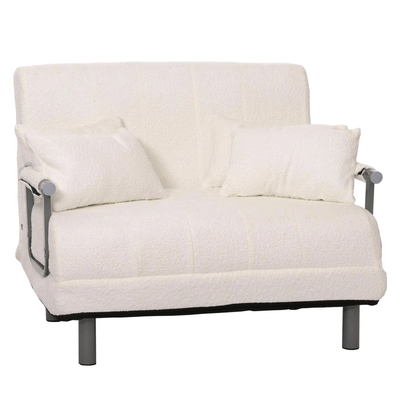 Canapé convertible lit d’appoint 190x100 cm fauteuil lit design moderne tissu bouclé crème 04_0010016