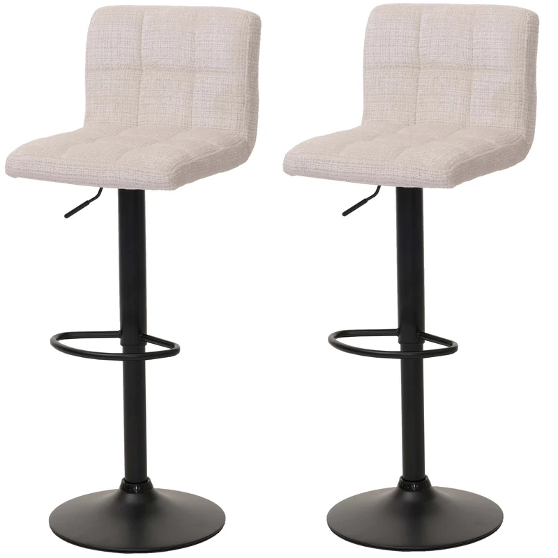 Lot de 2 tabourets de bar réglables et pivotants hauteur ajustable design moderne tissu chenille crème beige métal noir 04_0009960