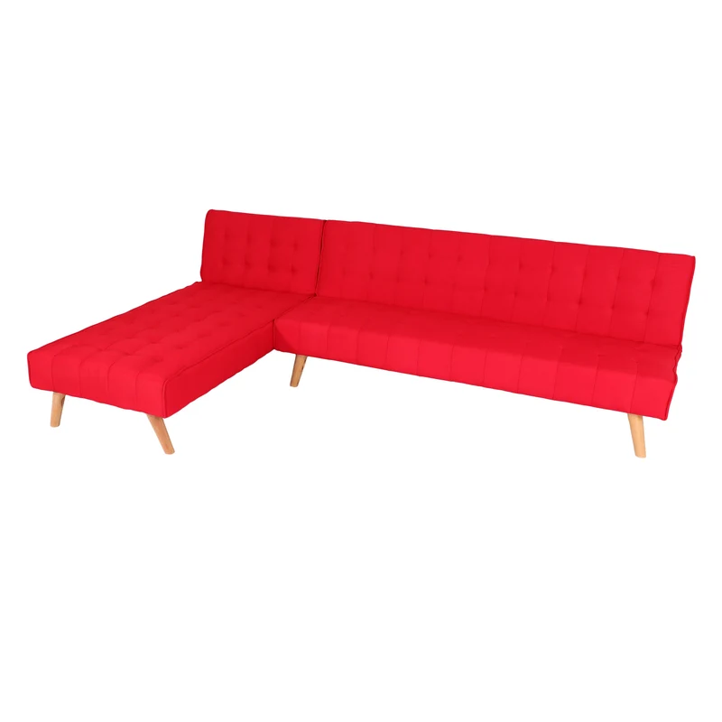 Canapé d’angle convertible 256 cm méridienne réversible gauche droite canapé lit tissu rouge et bois massif 04_0010459
