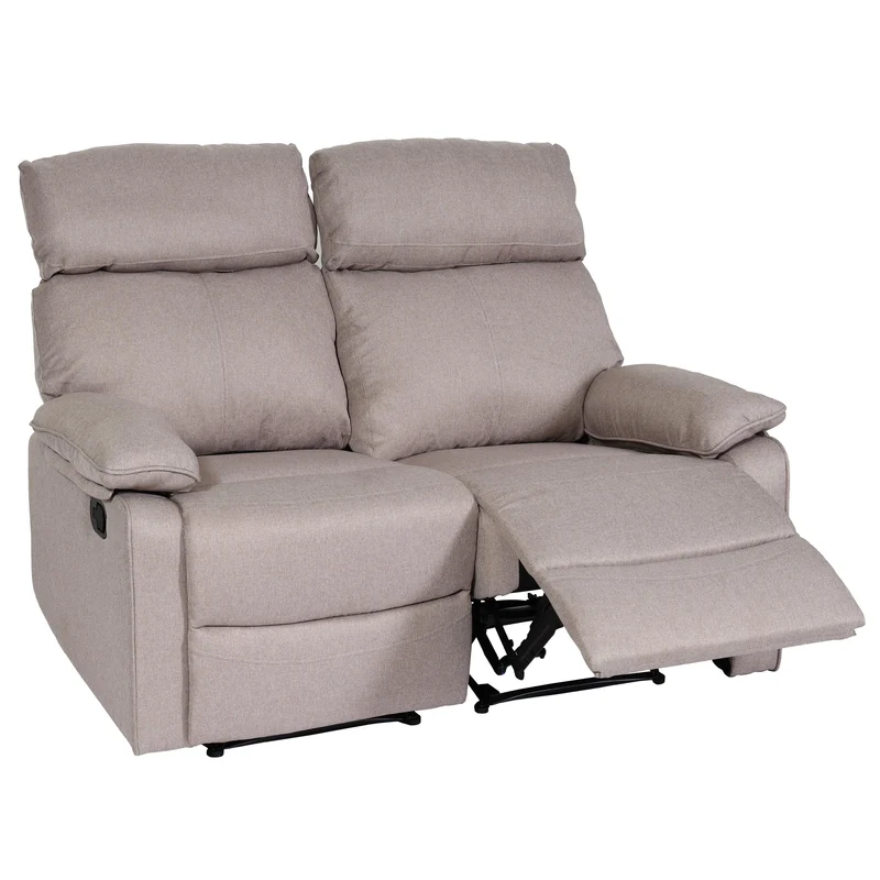 Canapé cinéma 2 places relax fauteuil inclinable avec repose pieds suspension Nosag tissu polyester gris brun 04_0010163