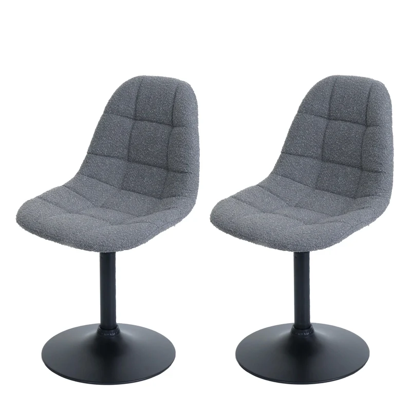 Lot de 2 chaises de salle à manger pivotantes 83 cm design coque tissu bouclé gris foncé structure acier noir 04_0009873