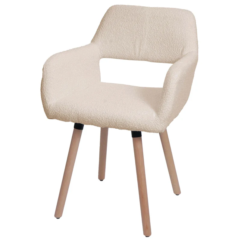 Chaise de salle à manger avec accoudoirs en tissu bouclé beige pieds en bois 04_0009861