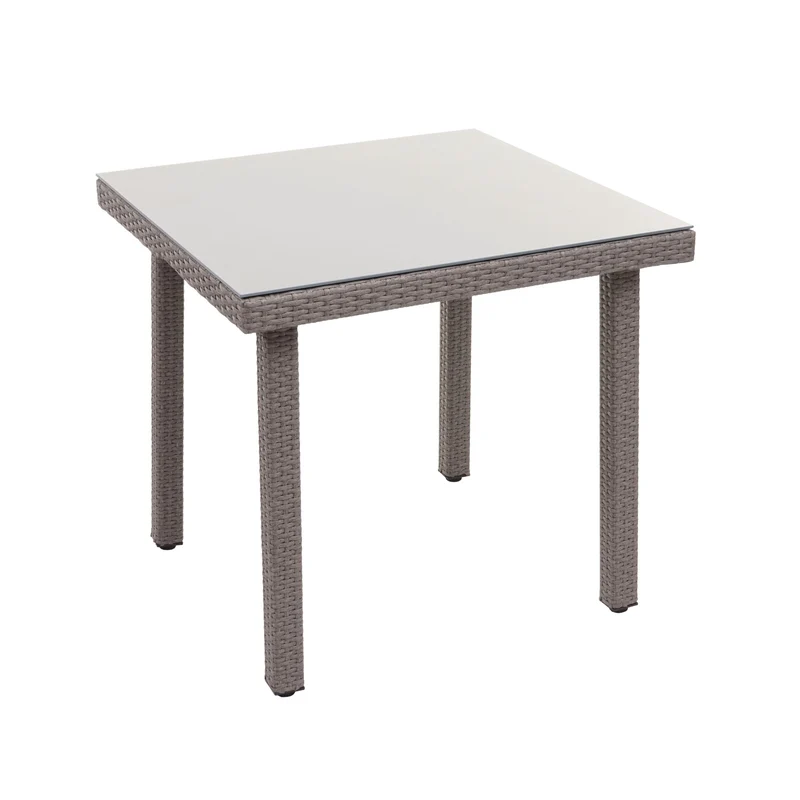 Table de jardin 80 x 80 cm avec plateau en verre poly rotin gris structure acier 04_0010925