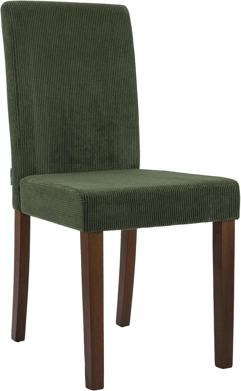 Chaise de salle à manger contemporaine x1 dossier haut en velours côtelé vert et pieds en bois foncé 10_0007249