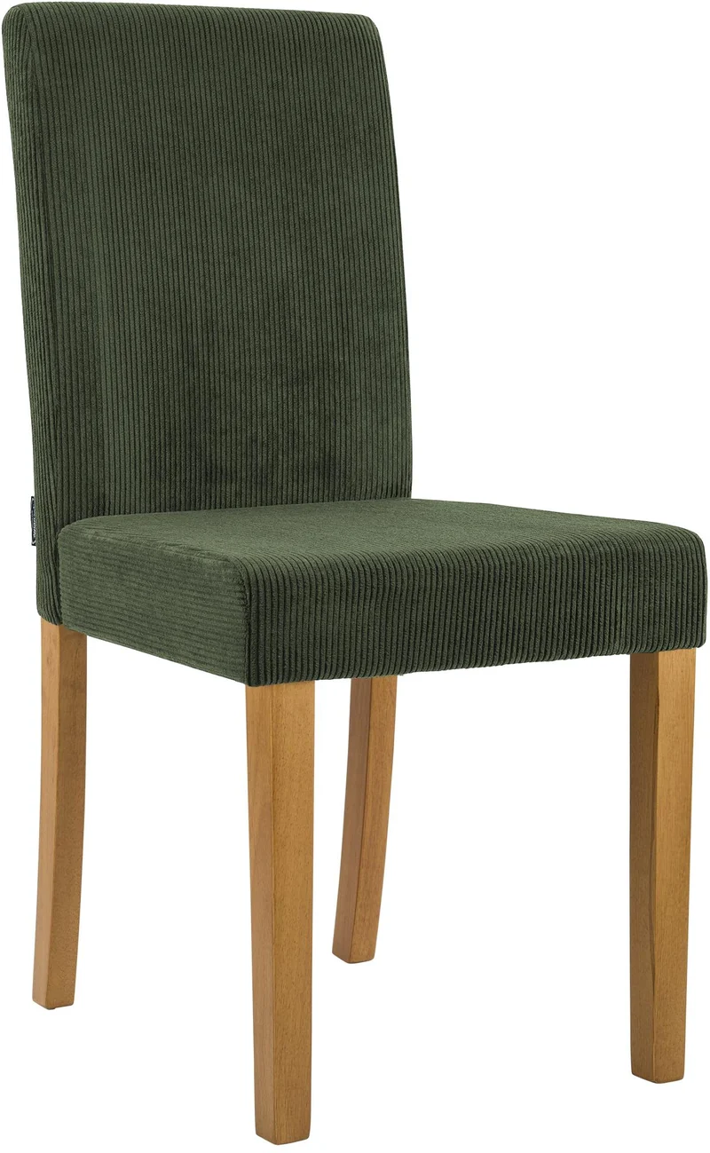 Chaise de salle à manger contemporaine x1 dossier haut en velours côtelé vert et pieds en bois clair 10_0007243