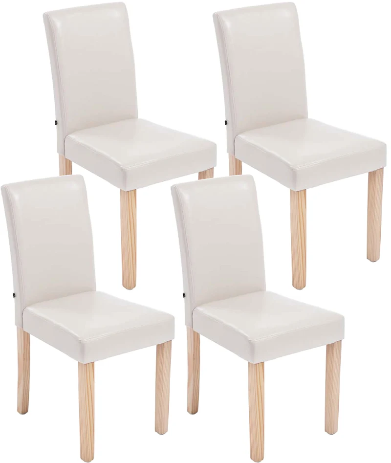 Lot de 4 chaises de salle à manger design moderne en PVC crème et pieds en bois clair 10_0001763