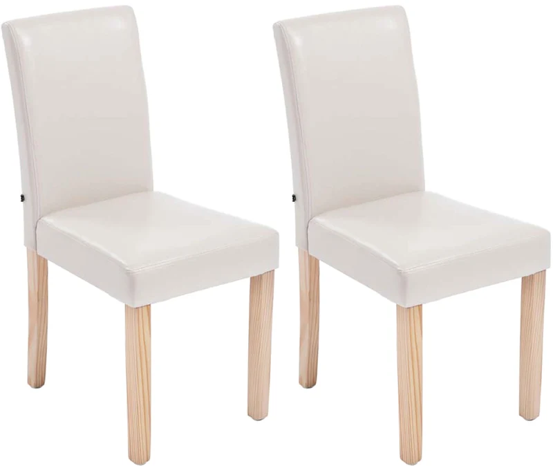 Lot de 2 chaises de salle à manger design moderne en PVC crème et pieds en bois clair 10_0001547