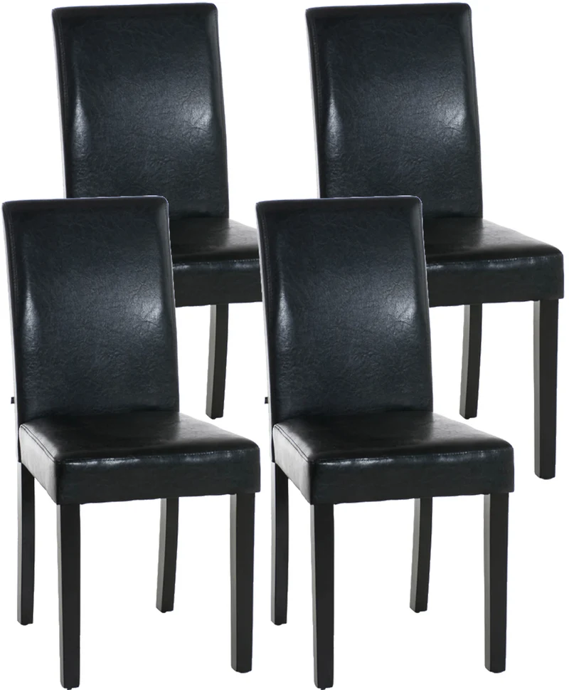 Lot de 4 chaises de salle à manger design moderne confortable en PVC noir et pieds en bois noir 10_0001766