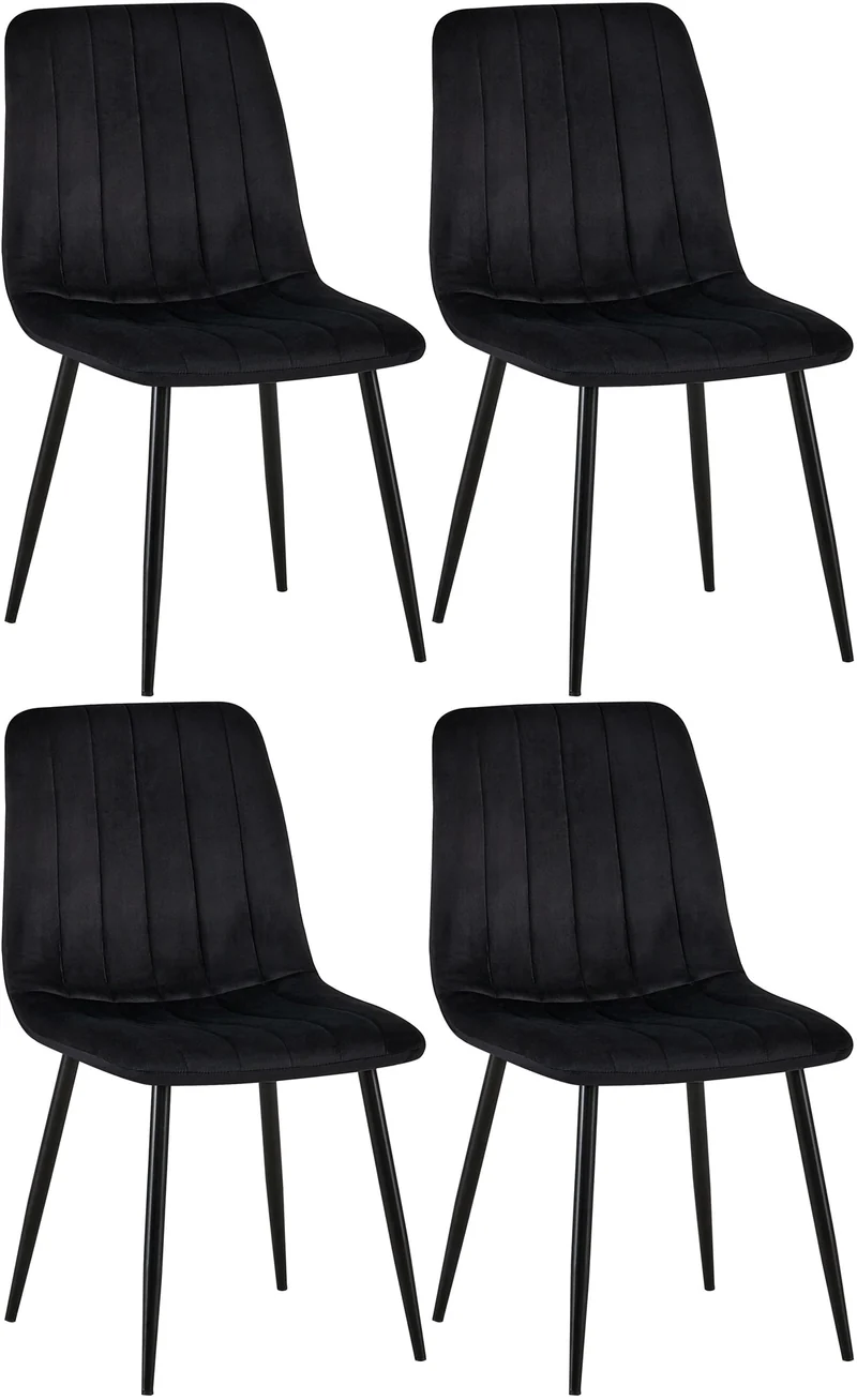 Lot de 4 chaises de salle à manger coutures décoratives vertical en tissu noir et métal noir 10_0001863