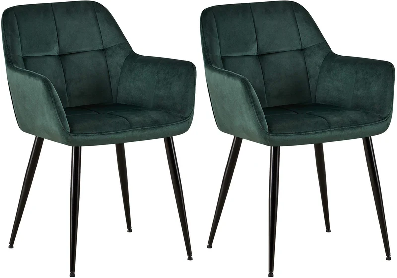 Lot de 2 chaises de salle à manger design retro coutures décoratives en carrées assise en velours vert 10_0001535