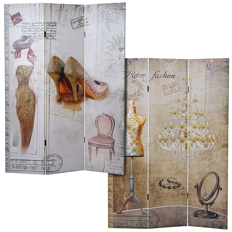 Paravent 3 panneaux vintage style retro 180x120cm PAR04043