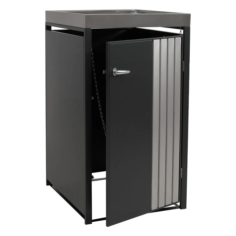 Cache-poubelle extérieur avec bac à plantes pour 1 bac 80 à 240 L abri poubelle en acier anthracite avec jardinière inox 68 x 84 x 125 cm 04_0009337