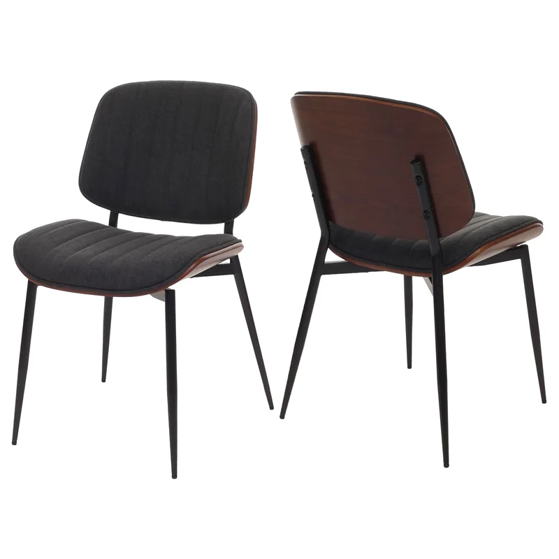 Lot de 2 chaises de salle à manger design en bois courbé effet noyer et tissu gris foncé 04_0009468