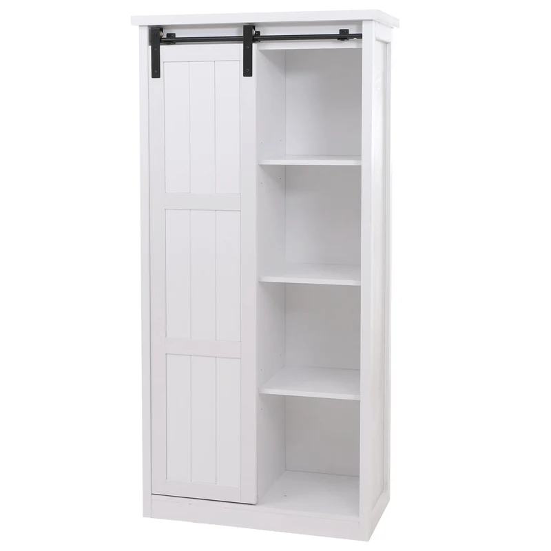 Armoire design avec porte coulissante et 8 compartiments meuble de rangement industriel blanc effet bois 163 cm 04_0009388