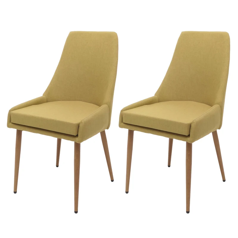 Lot de 2 chaises de salle à manger design années 50 en tissu vert avec pieds métal effet bois dossier haut 04_0009523