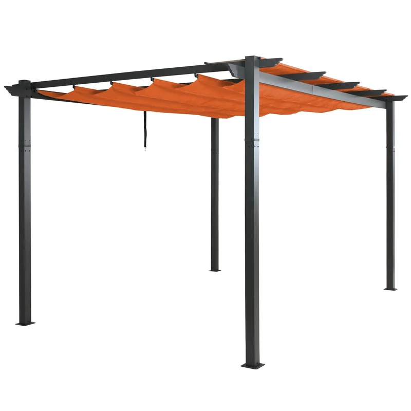 Pergola de jardin aluminium 3x4 m avec toit coulissant UV50+ pavillon terrasse structure renforcée couleur terracotta 04_0009579