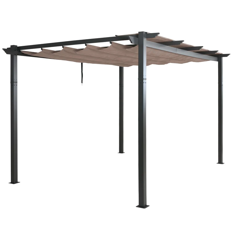 Pergola de jardin aluminium 3x4 m avec toit coulissant UV50+ pavillon de terrasse robuste couleur taupe 04_0009578