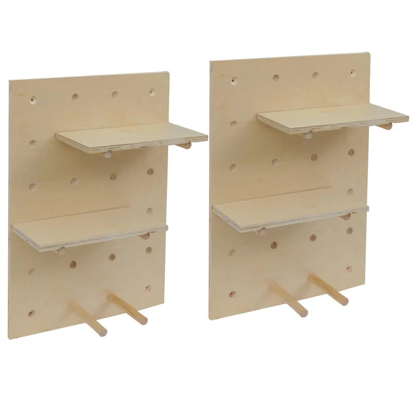 Lot de 2 panneaux muraux étagère murale modulable panneau perforé avec 4 niveaux 60 x 40 cm finition naturelle 04_0009087