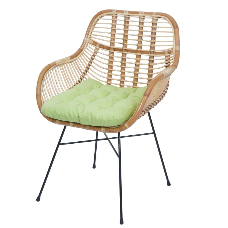 Chaise de salle à manger en rotin Kubu avec coussin vert en rotin naturel avec accoudoirs 04_0009154
