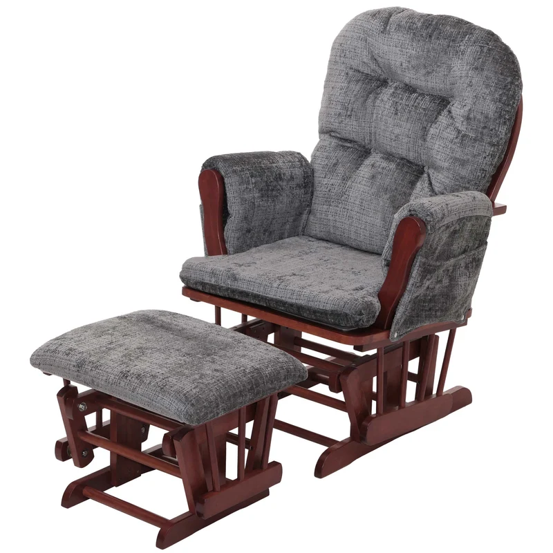 Fauteuil relax à bascule avec repose-pieds en tissu chenille gris foncé fauteuil TV avec structure en bois massif 04_0009926