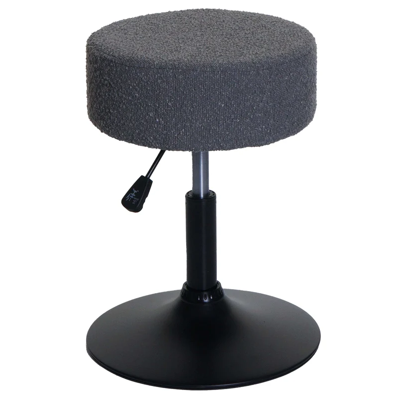 Tabouret siège de maquillage Ø 37 cm pivotant réglable en hauteur tissu bouclé gris et acier 04_0009936