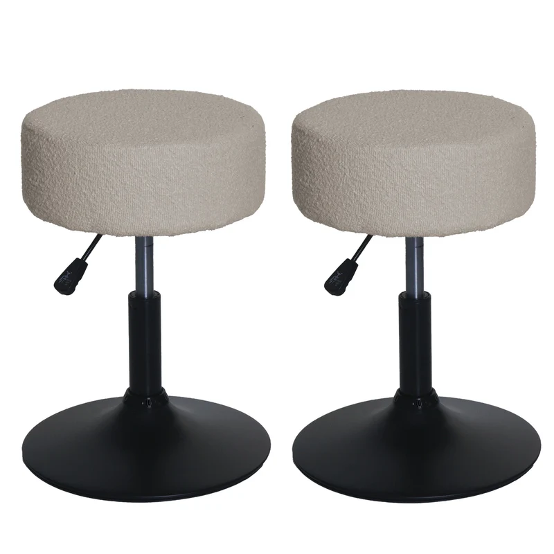 Lot de 2 tabourets bouclé réglables pivotants 360° tabourets coiffeuse tissu beige 04_0009934
