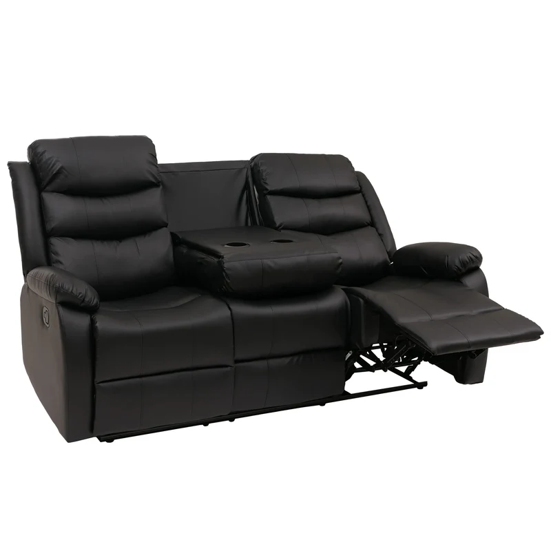 Canapé cinéma 3 places inclinable en similicuir noir fauteuil home cinéma avec repose-pieds porte-gobelets et fonction relax 04_0009404