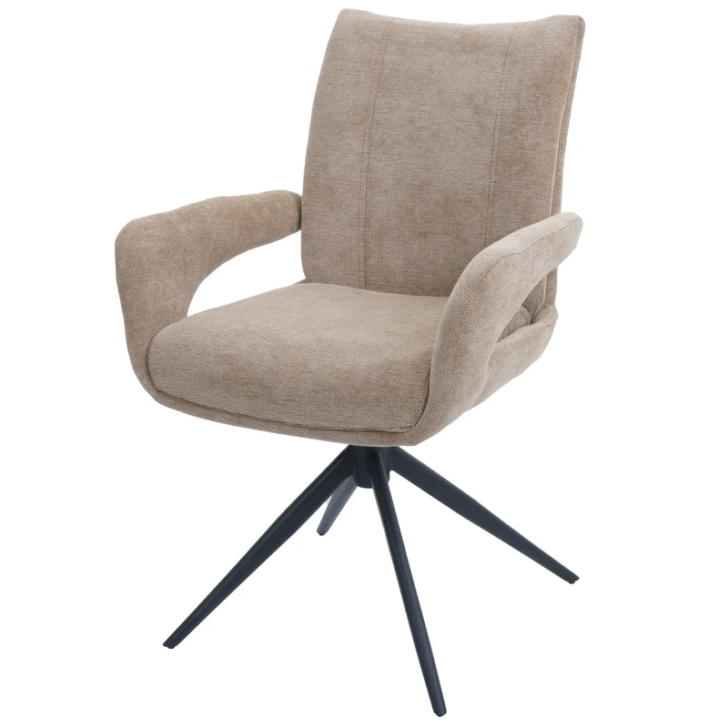 Chaise de salle à manger pivotante moderne accoudoirs enveloppants 90 x 60 x 60 cm confort d'assise ergonomique en tissu chenille beige 04_0009335
