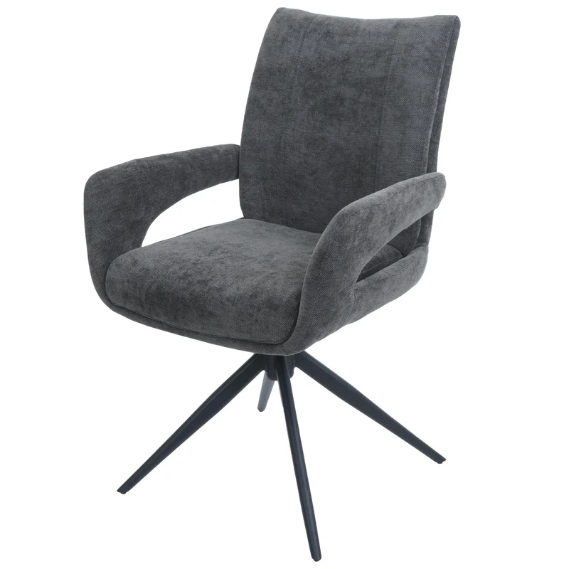 Chaise de salle à manger pivotante moderne accoudoirs enveloppants 90 x 60 x 60 cm confort d'assise ergonomique en tissu chenille gris foncé 04_0009336