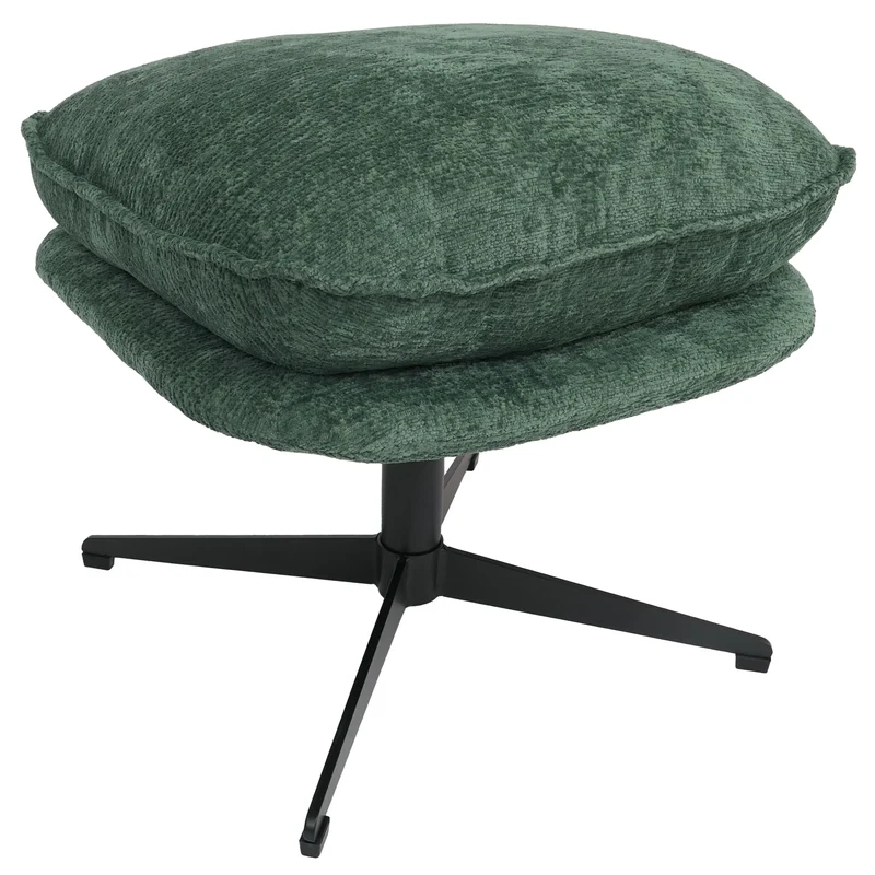 Pouf repose-pieds tabouret rembourré en tissu chenille couleur vert avec piètement métal 04_0009039