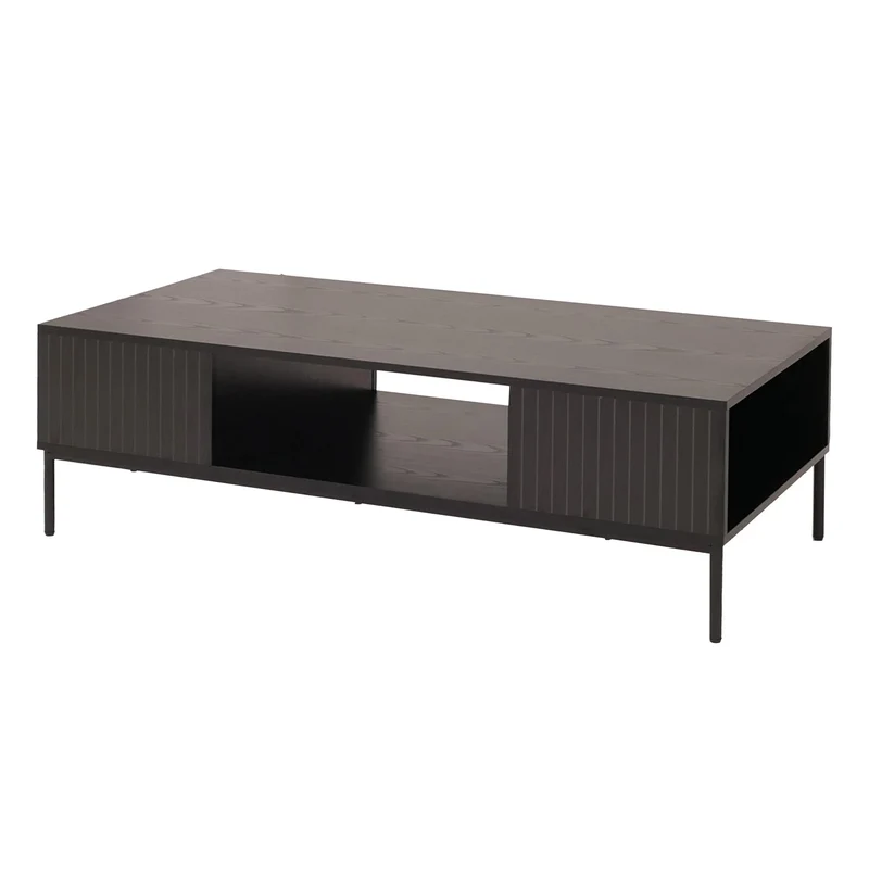 Table basse rectangulaire avec deux compartiments de rangement 39 x 120 x 60 cm en MDF noir 04_0009438