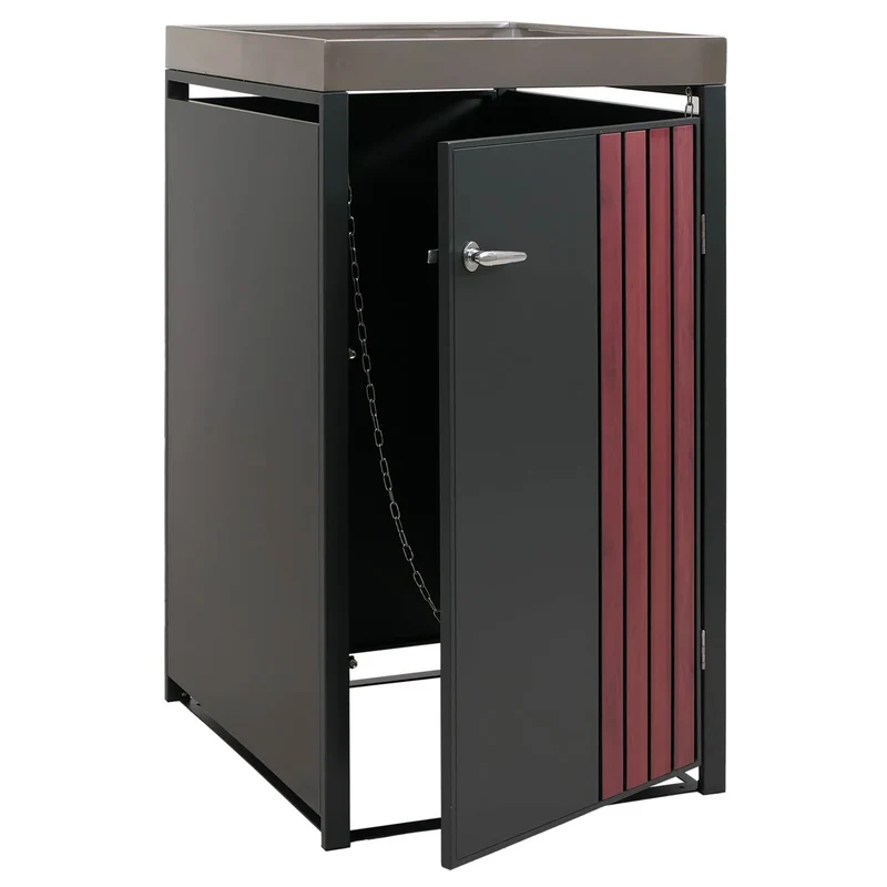 Cache-poubelle extérieur avec bac à plantes pour 1 bac 80 à 240 L abri poubelle en acier anthracite effet bois foncé 68 x 84 x 125 cm 04_0009338