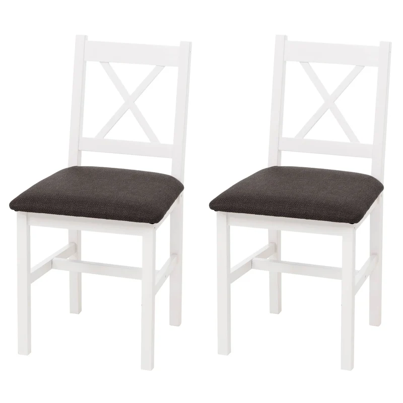 Lot de 2 chaises de salle à manger en bois massif blanc avec assise rembourrée noire style maison de campagne 04_0009056