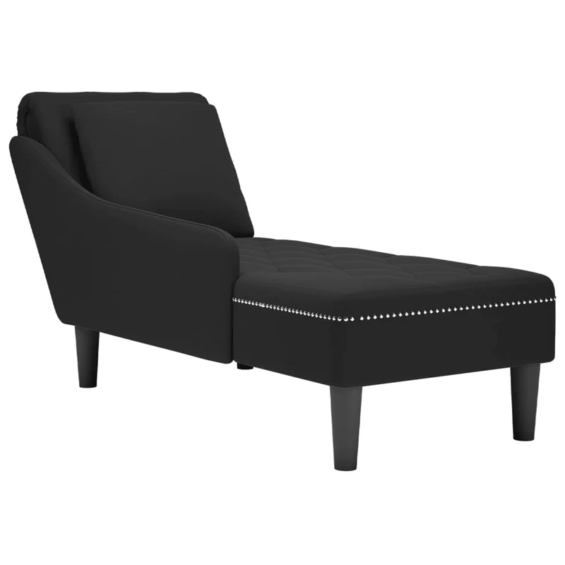 Méridienne chaise longue canapé pour intérieur avec coussin et accoudoir droit en velours noir DEC026261