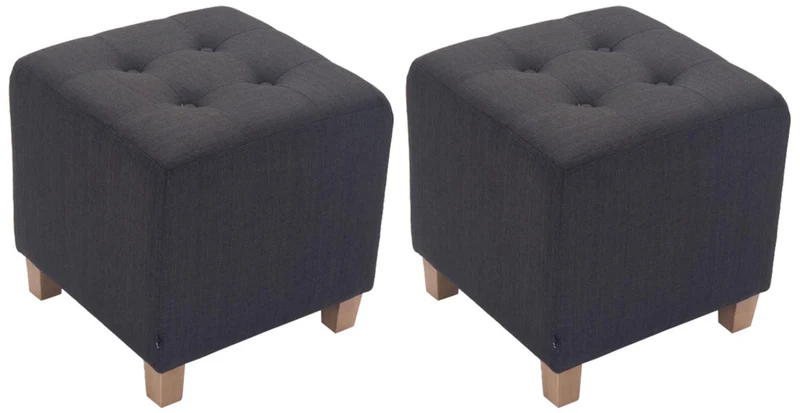 Lot de 2 poufs carrés en tissu gris foncé avec pieds en bois 45x45 cm – Assise capitonnée élégante 10_0006363