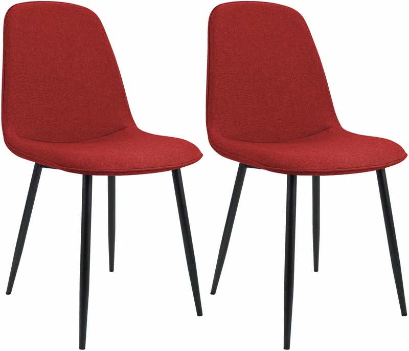 Lot de 2 chaises de salle à manger élégantes et minimalistes en tissu rouge cadre en métal noir 10_0007452