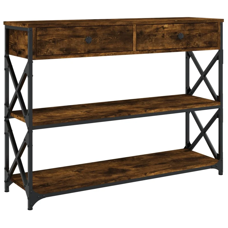 Table console meuble d'entrée avec étagères 100 x 28 x 75 cm bois d'ingénierie marron et métal DEC031754