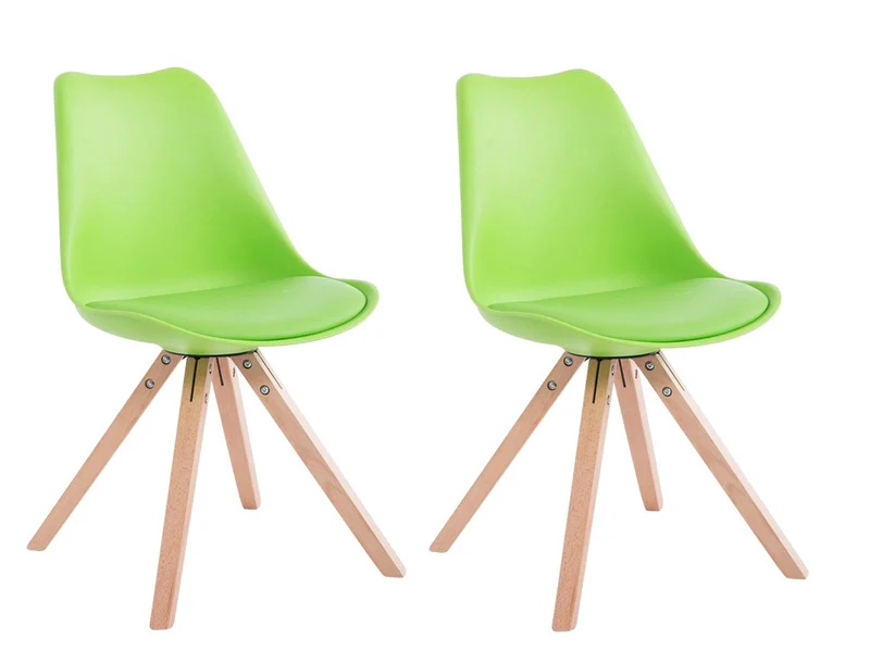 Lot de 2 chaises de salle à manger scandinave synthétique vert pieds bois CDS10023